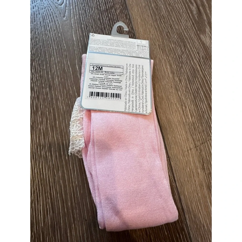 NWT pink Mayoral tights leggings lace ruffle butt 12 mos